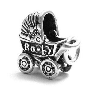 BABY STROLLER CHARM IN 3D. STERLING SILVER